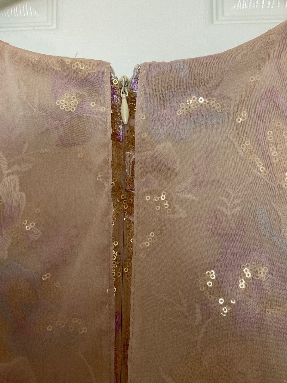NWT, LADIES COCKTAIL DRESS ATTACHED CREAM COLORED SHEER CAPE OVER SPARKLY DRESS - Picture 3 of 10